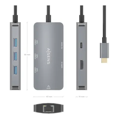 Docking USB Tipo-C Aisens ASUC-6P019-GR/ 1xHDMI/ 3xUSB/ 1xRJ45/ Docking USB Tipo-C Aisens ASUC-6P019-GR/ 1xHDMI/ 3xUSB/ 1xRJ45/