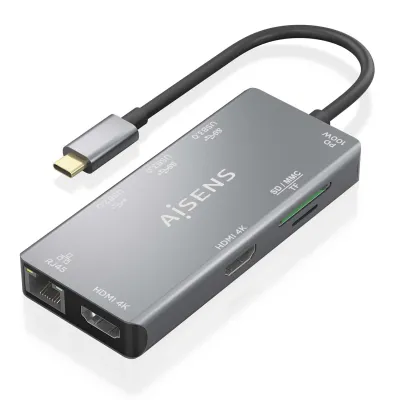 Docking USB Tipo-C Aisens ASUC-9P018-GR/ 2xHDMI/ 3xUSB/ 1xRJ45/ Docking USB Tipo-C Aisens ASUC-9P018-GR/ 2xHDMI/ 3xUSB/ 1xRJ45/