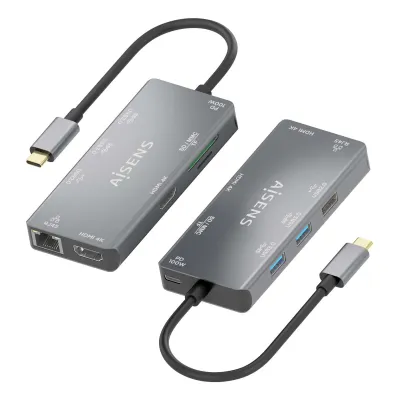 Docking USB Tipo-C Aisens ASUC-9P018-GR/ 2xHDMI/ 3xUSB/ 1xRJ45/ Docking USB Tipo-C Aisens ASUC-9P018-GR/ 2xHDMI/ 3xUSB/ 1xRJ45/