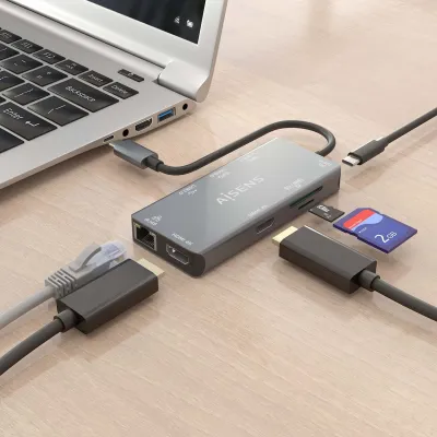 Docking USB Tipo-C Aisens ASUC-9P018-GR/ 2xHDMI/ 3xUSB/ 1xRJ45/ Docking USB Tipo-C Aisens ASUC-9P018-GR/ 2xHDMI/ 3xUSB/ 1xRJ45/