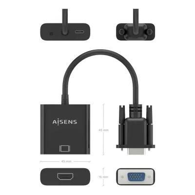 Cable Conversor Aisens A115-0873/ VGA Macho/ HDMI Hembra - Jack