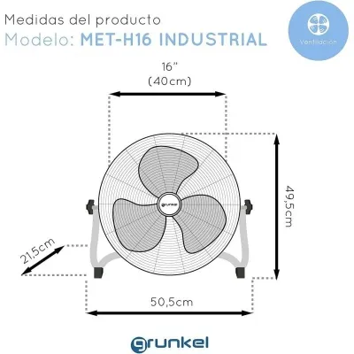 Ventilador de Suelo Industrial Grunkel MET-H18INDUSTRIAL/ 90W/ Ventilador de Suelo Industrial Grunkel MET-H18INDUSTRIAL/ 90W/