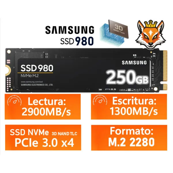Samsung 980 SSD 250GB PCIe 3.0 NVMe M.2 a 2900MB/s
