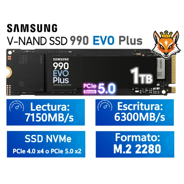 Samsung 990 EVO Plus 1TB SSD M.2 PCIe 4.0 x4/5.0 x2 NVMe 2.0 a 7150MB/s