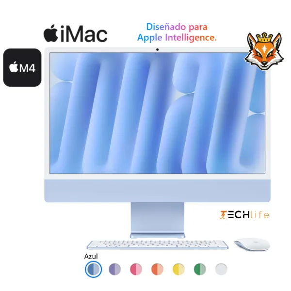 Apple iMac 24" 4,5K ( 2024) Azul M4 CPU x10/GPU x10 16GB 256GB SSD Teclado y Mouse Azul