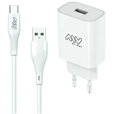 Cargador de Pared Myway MYWEPAK0002/ 1xUSB + Cable USB Tipo-C/ Cargador de Pared Myway MYWEPAK0002/ 1xUSB + Cable USB Tipo-C/