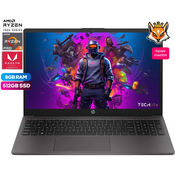 HP 255 G10 AMD Ryzen 3 Pro 7330u 8GB 512GB 15.6" FreeDOS Ceniza