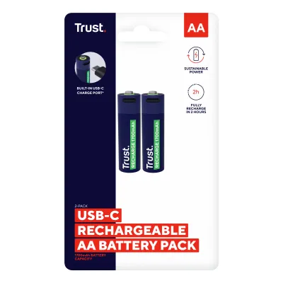 Trust 25584 USB-C Pack 2 Pilas AA Recargables 1700mAh - Novedad Trust 25584 USB-C Pack 2 Pilas AA Recargables 1700mAh - Novedad