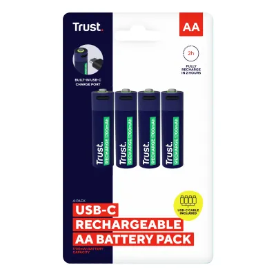 Trust 25631 USB-C Pack 4 Pilas AA Recargables 1700mAh - Novedad