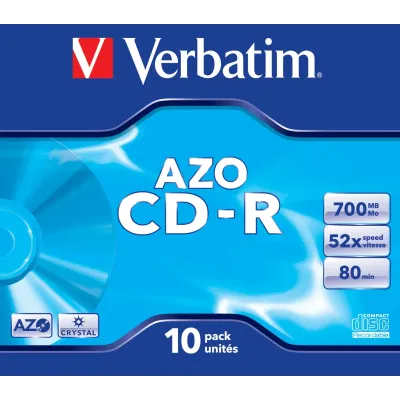 CD-R Verbatim AZO Crystal 52X/ Caja-10uds CD-R Verbatim AZO Crystal 52X/ Caja-10uds