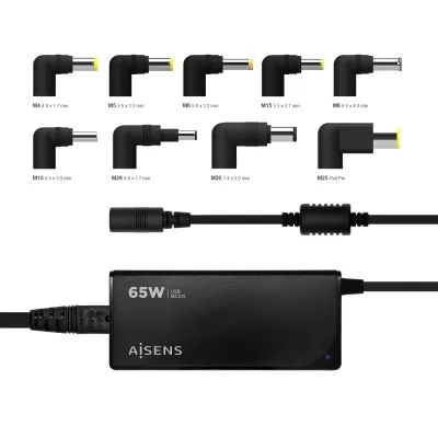 Aisens ASLC-65WAUTO-BK Cargador Universal para Portátiles 65W