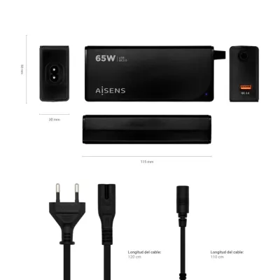 Aisens ASLC-65WAUTO-BK Cargador Universal para Portátiles 65W