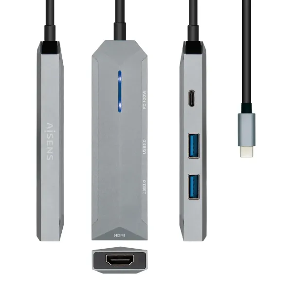 Aisens Docking USB-C 3.2 4 en 1 Multipuerto Gris