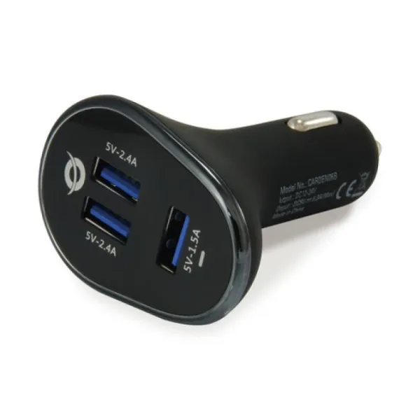 Conceptronic Cargador de Coche 3xUSB 2.4A Negro 