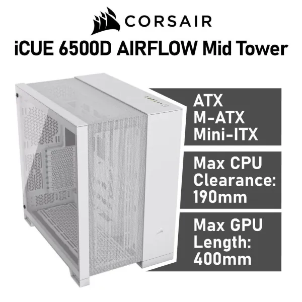 Corsair 6500D AIRFLOW Semitorre ATX Cristal Templado USB-C Blanca
