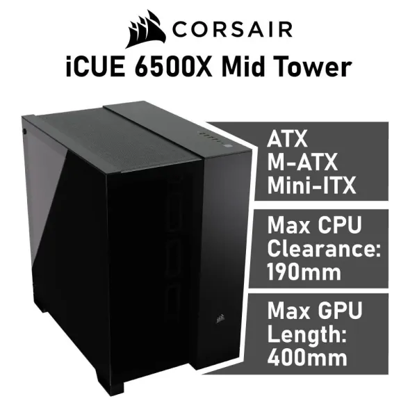 Corsair 6500X Semitorre ATX Doble Cristal Templado USB-C Negra