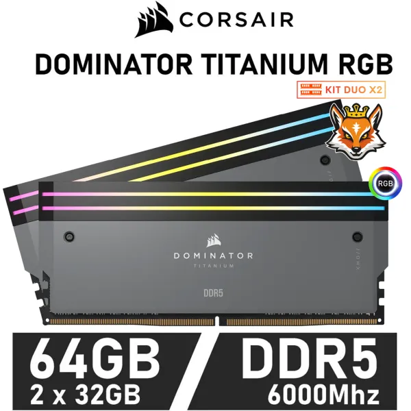Corsair Dominator Titanium RGB Grey KIT 64GB DDR5 a 6000MHz CL30 XMP 3.0 (2x32GB)