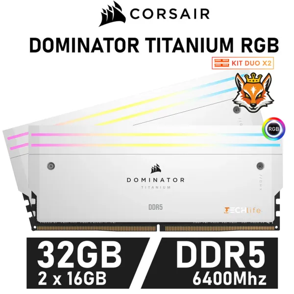 Corsair Dominator Titanium RGB White KIT 32GB DDR5 a 6600MHz CL32 XMP 3.0 (2x16GB)