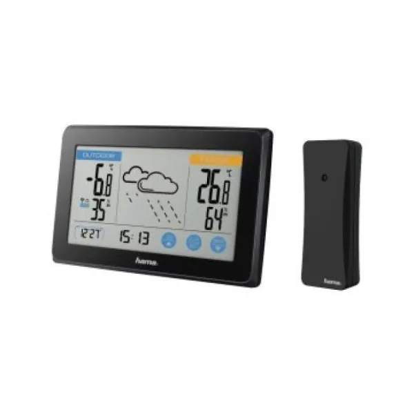 Estacion Metereologica Hama Touch Pronostico Del Tiempo Temperatura Humedad Reloj Dcf Tactil Color Negro