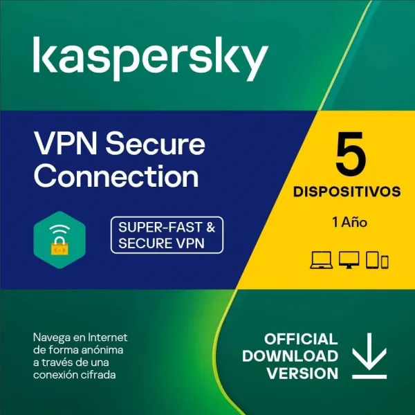 Kaspersky VPN Secure Connection 2024 Protege tu dirección IP | 5 Dispositivos PC/MAC/Android/iOS | 1 año