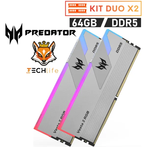 Memoria RAM Acer Predator Vesta II RGB DDR5 6000MHz 64GB 2x32GB CL30 Plata