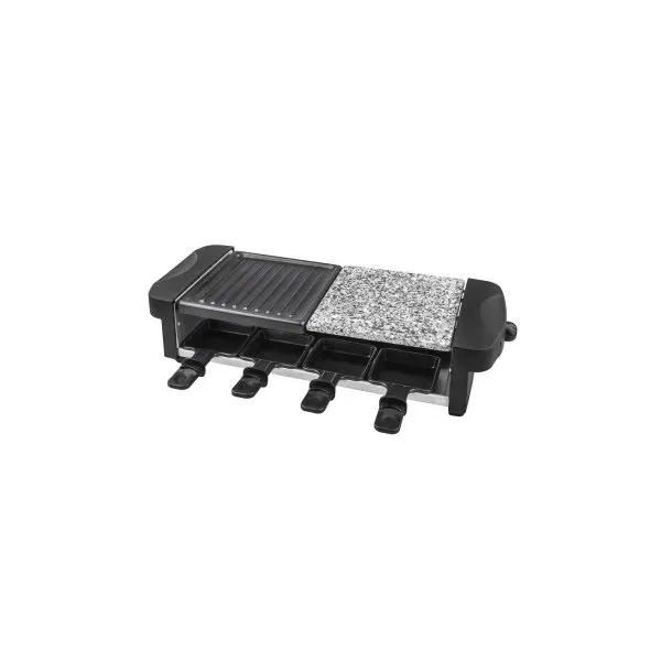 Raclette Grill Y Piedra Kuken Rectangular 1200w Plancha Antiadherente Con 8 Sartenes Color Negro