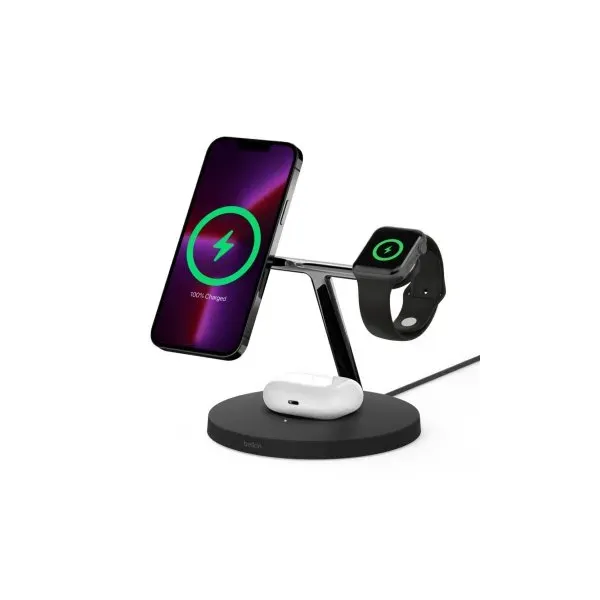 Base De Carga Powerhouse Belkin Wiz017vfbk Apple Watch, Iphone Magsafe 15w & Airpods Color Negro