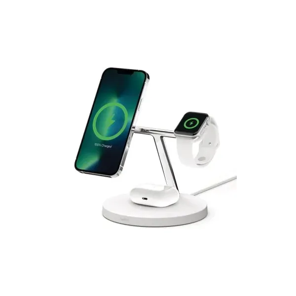 Base De Carga Powerhouse Belkin Wiz017vfwh Apple Watch, Iphone Magsafe 15w & Airpods Color Blanco