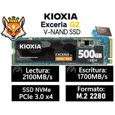 Kioxia Exceria G2 Unidad SSD 500GB NVMe M.2 2280 Kioxia Exceria G2 Unidad SSD 500GB NVMe M.2 2280