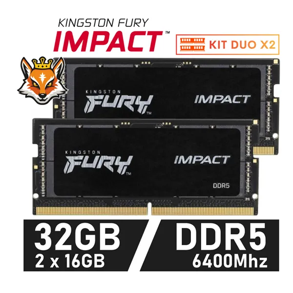 Kingston FURY Impact KIT 32GB a 6400MHz CL38 1.35v (2x16GB) - Memoria SODIMM