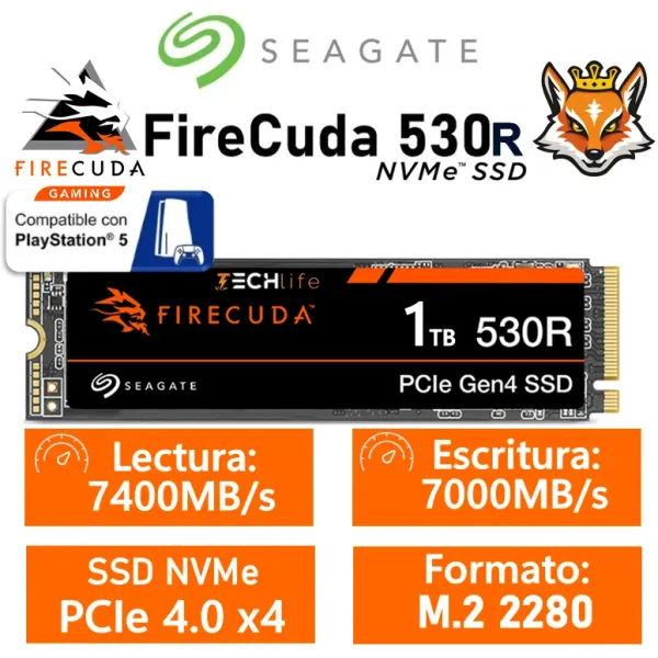 Seagate FireCuda 530R SSD 1TB a 7400MB/s PCIe 4.0 x4 compatible PS5