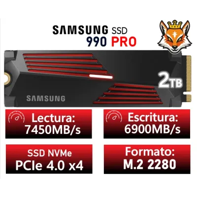Samsung 990 PRO 2 TB SSD PCIe 4.0 NVMe M.2 con Disipador Térmico