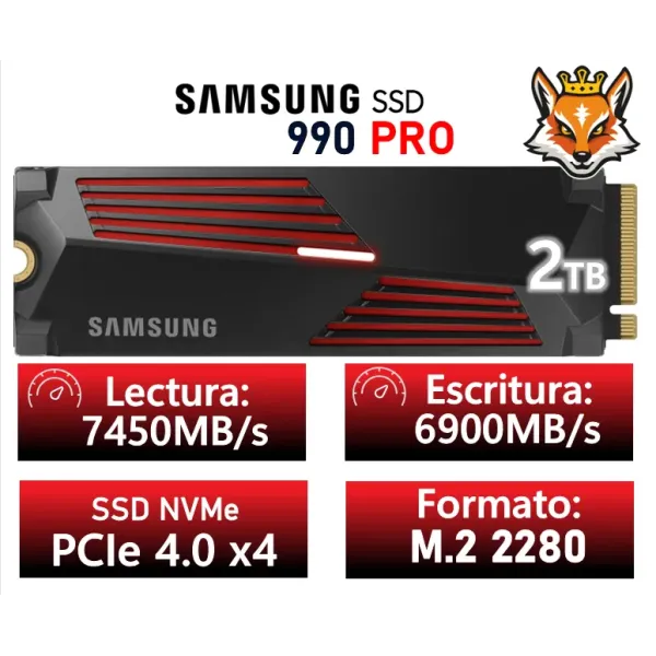 Samsung 990 PRO 2 TB SSD PCIe 4.0 NVMe M.2 con Disipador Térmico