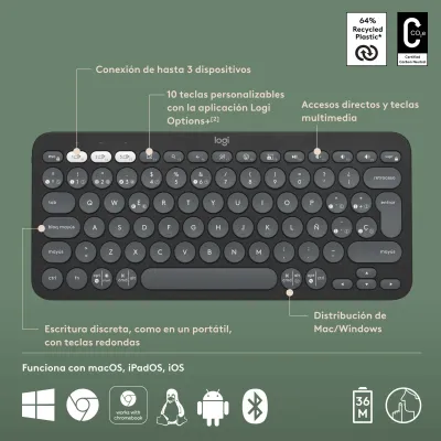 Logitech Pebble Keys 2 K380s Grafito Teclado Bluetooth Logitech Pebble Keys 2 K380s Grafito Teclado Bluetooth