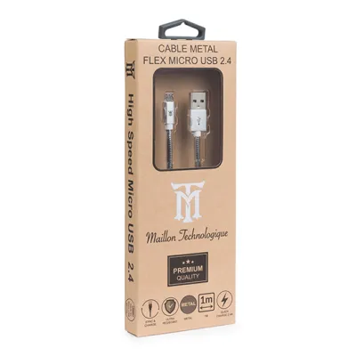 Maillon Cable Micro USB Metal 1m Plata