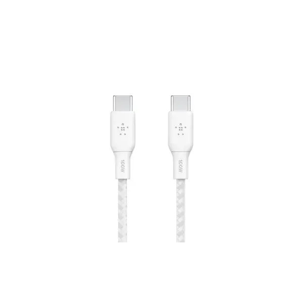 Belkin BoostCharge Cable USB-C a USB-C Doble Trenzado PD 100W 2M Blanco