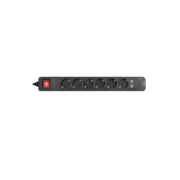 Regleta De Proteccion Riello Thunder 6 Shukos + 2 Usb Con Interruptor On/off
