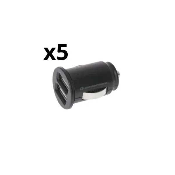 Cargador De Coche Nortess Kit 5 Unidades Usb 2.4a 2 Puertos Usb 5v 12/24v Color Negro