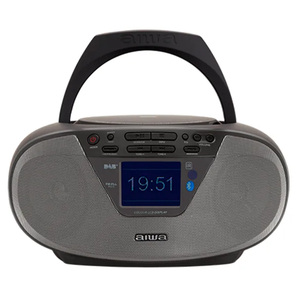 Aiwa BoomBox BBTU-500DAB Negro/Gris Radio Portátil CD/USB/MP3 Portátil 6W con Bluetooth/Radio/AUX/Pantalla a color