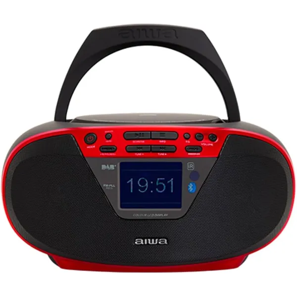 Aiwa BoomBox BBTU-500DAB Rojo Radio Portátil CD/USB/MP3 Portátil 6W con Bluetooth/Radio/AUX/Pantalla a color