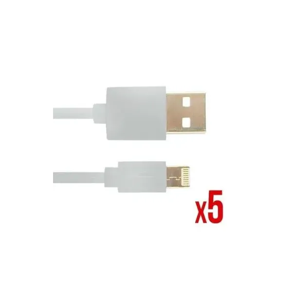 Kit 5 Unidades Cable Lighting Nortess Iphone 5 6/7/8/ X Ipad 2 Metros Color Blanco