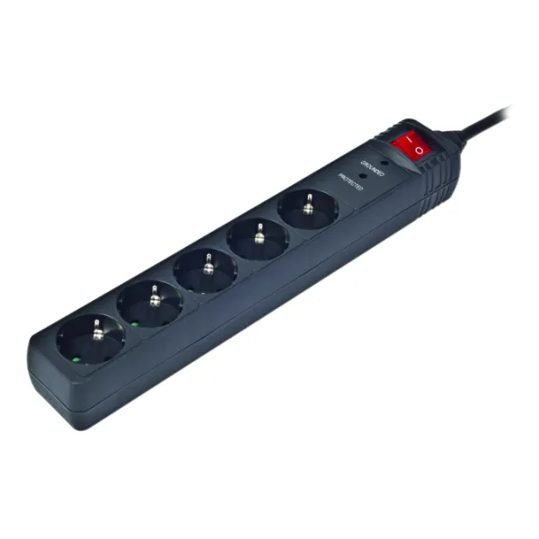 Gembird SPG5-C-10 Regleta Protectora de Sobretensión 5 Tomas Schuko con Interruptor 3m Negra