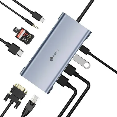Leotec Docking Station HUB 11 en 1 USB/USB-C/VGA/HDMI/MicroSD