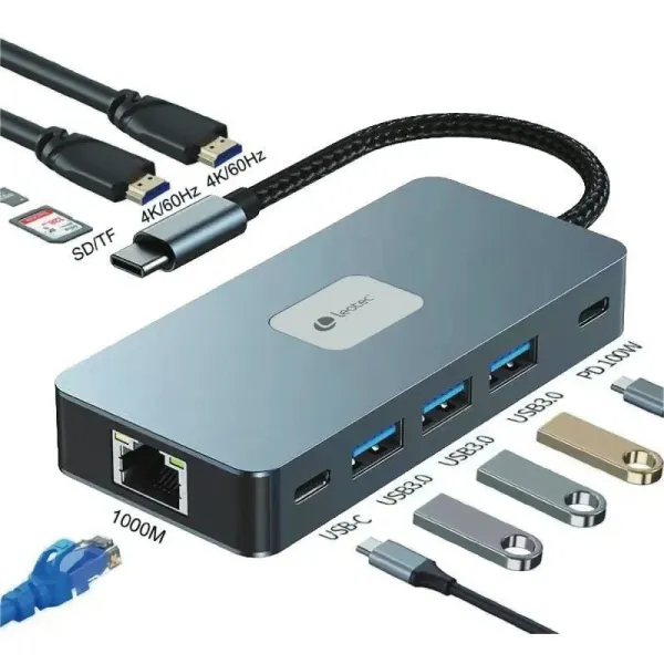Leotec LEDS02 Docking Station 10 en1 USB-C PD 100W / HDMI 4K /USB 3.0 / RJ 45 /Micro SD