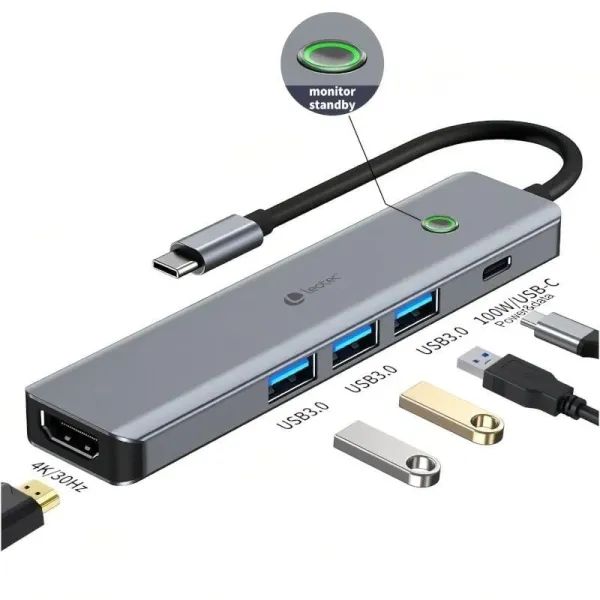 Leotec LEDS05 Docking Station 5 en1 USB-C PD 100W / USB 3.0 / HDMI 4K