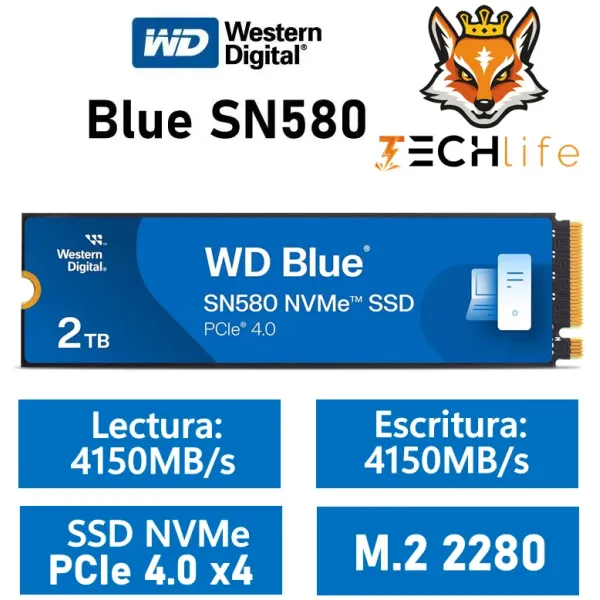 Western Digital WD Blue SN580 SSD 2TB 4150MB/s NVMe PCIe 4.0