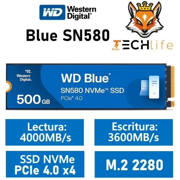 WD Blue SN580 500GB SSD M.2 PCIe 4.0 NVMe