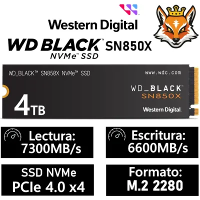 Disco Duro WD Black SN850X 4TB Disco SSD 7300MB/S NVMe PCIe 4.0