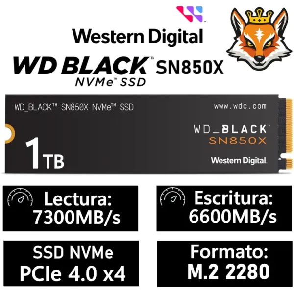 Disco Duro WD Black SN850X 1TB Disco SSD 7300MB/S NVMe PCIe 4.0 M.2 Gen4 16GT/s