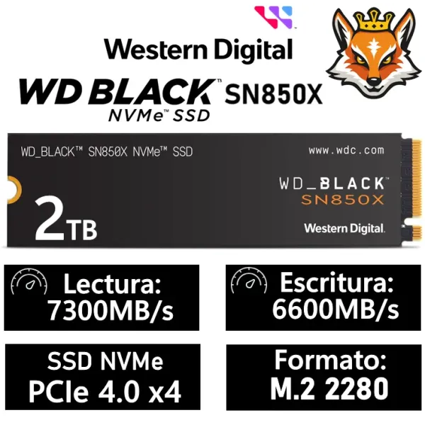 Disco Duro WD Black SN850X 2TB Disco SSD 7300MB/S NVMe PCIe 4.0 M.2 Gen4 16GT/s